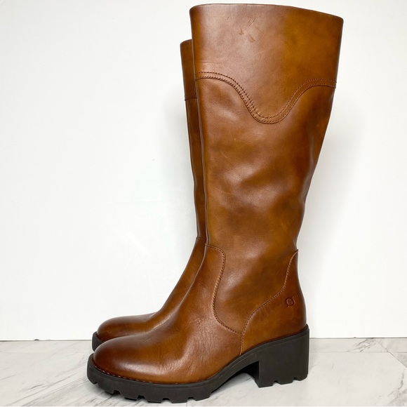 Born Shoes Born Gabriella Brown Leather Lug Sole Tall Boot 1m